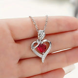 Avelina™ - Collana in argento con pendente a forma di cuore e rubino