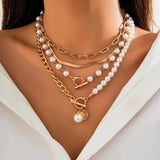 Conjunto de Collar de Cadena de Serpiente de Perlas Vintage y Oro | Oro