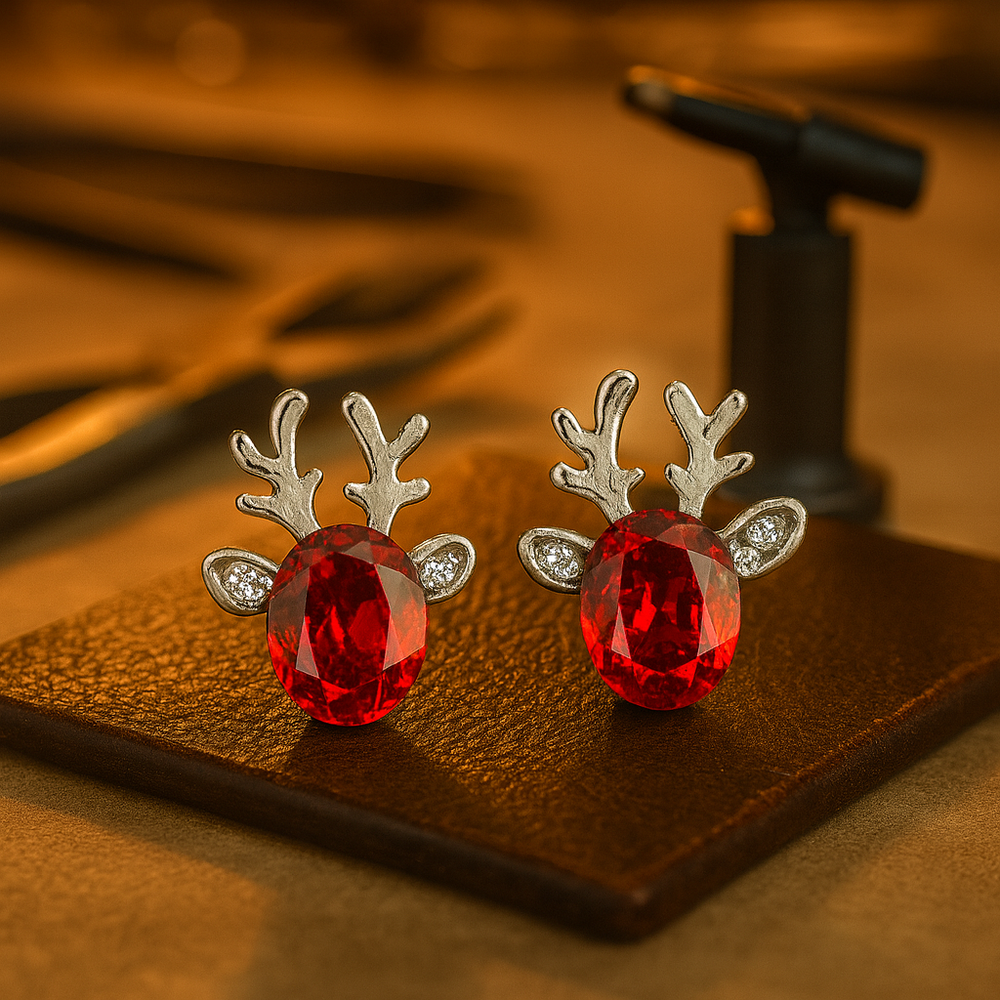 Pendientes de cristal con forma de reno festivo