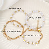 Set di 4 Bracciali Impilabili con Perle e Margherite