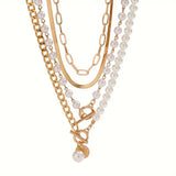 Conjunto de Collar de Cadena de Serpiente de Perlas Vintage y Oro | Oro