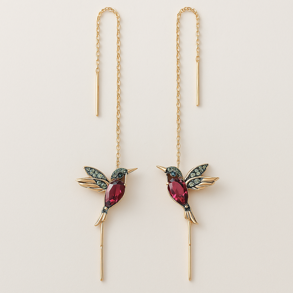 Aretes de esmalte de colibrí y circonitas