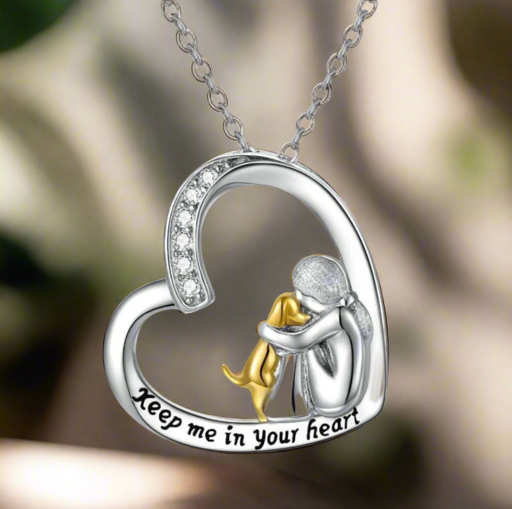 Collar de Plata de Ley 925 - Diseño de Corazón y Perro con Circonitas