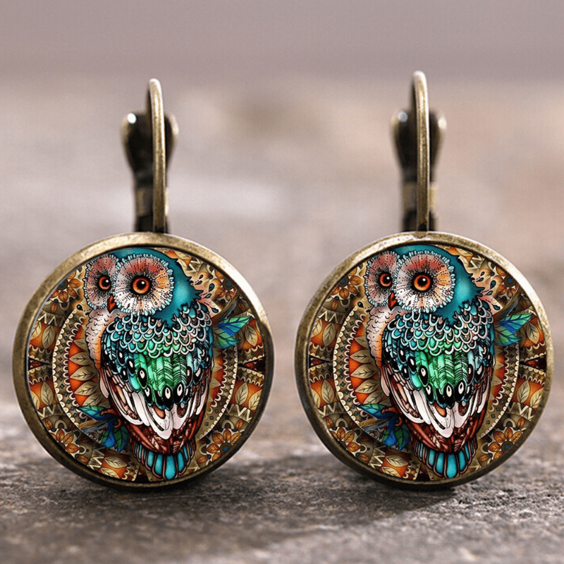 Pendientes de búho de cristal vintage
