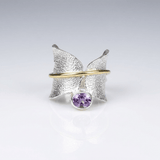 Liora™ - Anello in Argento e Oro con Farfalla in Ametista