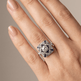 Vela™ - Anello vintage in argento con diamante e zaffiro