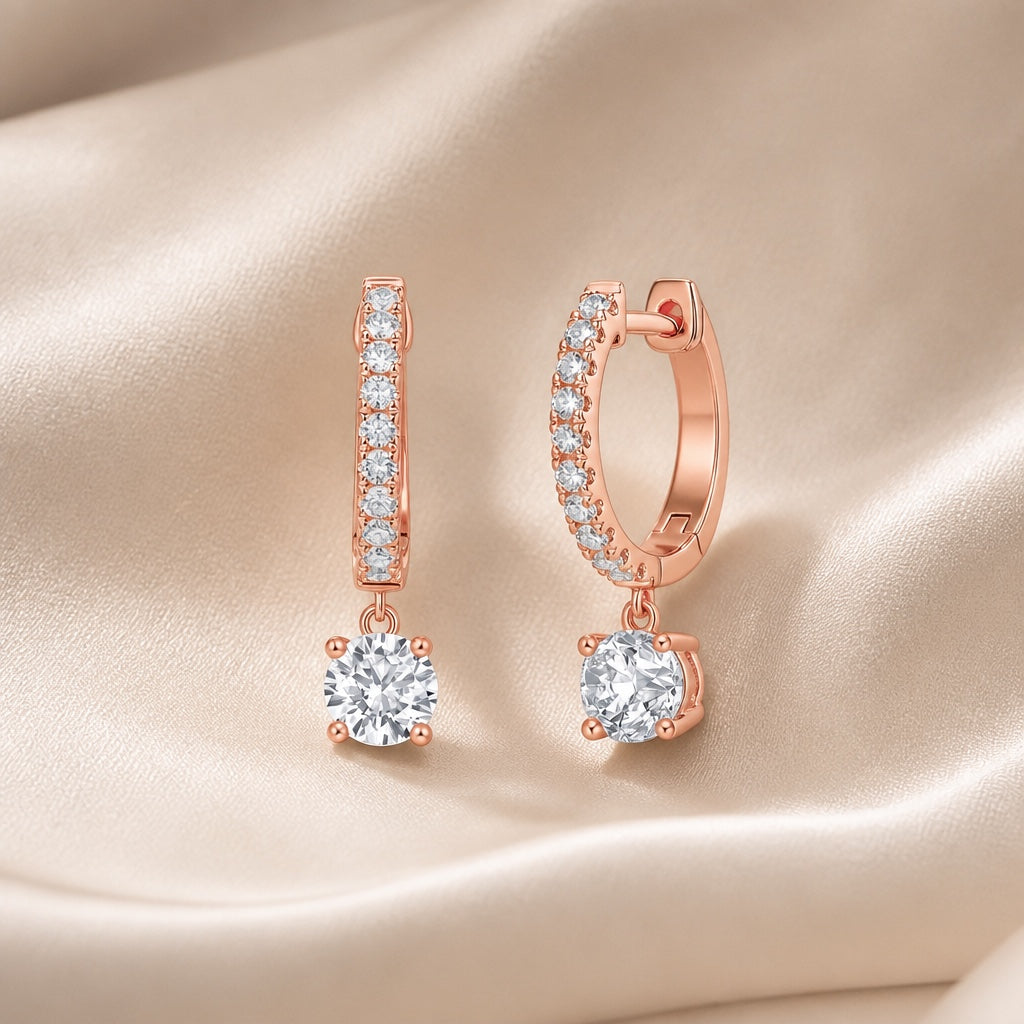 Orecchini in Oro Bianco con Moissanite a Taglio Rotondo