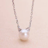 Bellissimo Collana con Gatto di Perla con Orecchini e Anello in Omaggio