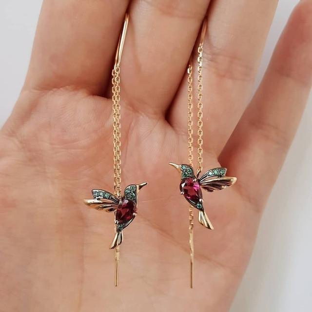 Aretes de esmalte de colibrí y circonitas