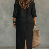 Alessora™ - Maxi Abito Nero Aderente con Bottoni