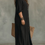 Alessora™ - Maxi Abito Nero Aderente con Bottoni
