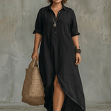 Alessora™ - Maxi Abito Nero Aderente con Bottoni