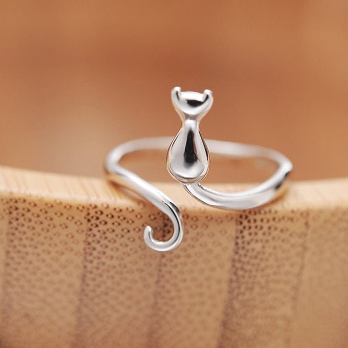 Adorable anillo de acero inoxidable con forma de gato