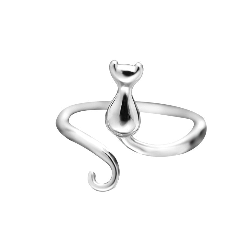 Adorable anillo de acero inoxidable con forma de gato